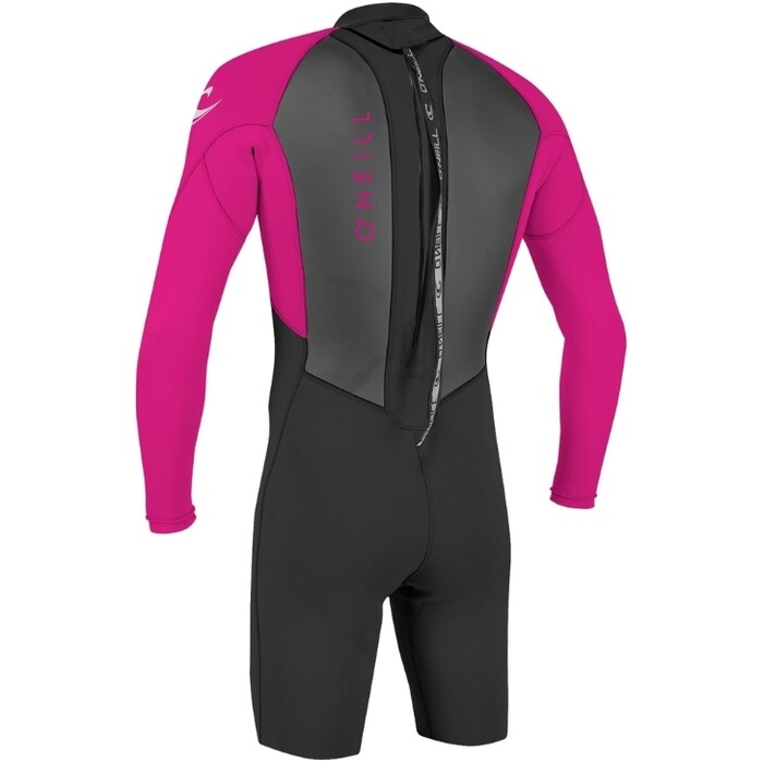 2024 O'Neill Youth Reactor II 2mm Long Sleeve Back Zip Shorty Wetsuit 5458 - Black / Berry